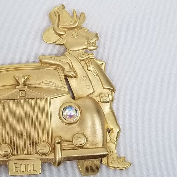 Vintage JJ Brooch Western Bull and Rolls Royce-VGC - Picture 4 of 7